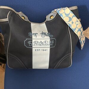 Coach Bleeker Heritage Stripe Tote
Bag with Genuine Coach Twilly